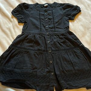 Gap black cinched waist cotton dress with hollowed-out embroidery
